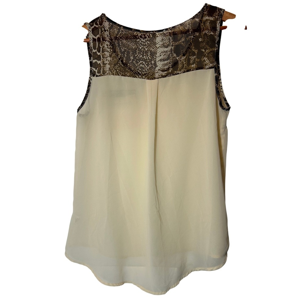 Beautiful‎ Sheer Tank Top Edge L Cream and Snakeskin Print Embellished Pocket - Picture 3 of 6